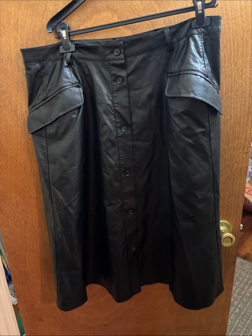Banana Republic Black Faux Leather Button-Front Midi Skirt